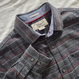 Original Penguin Men's Charcoal and Red Striped Shirt